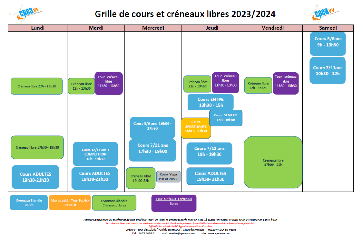 Grille cours et créneaux libres 2023/2024